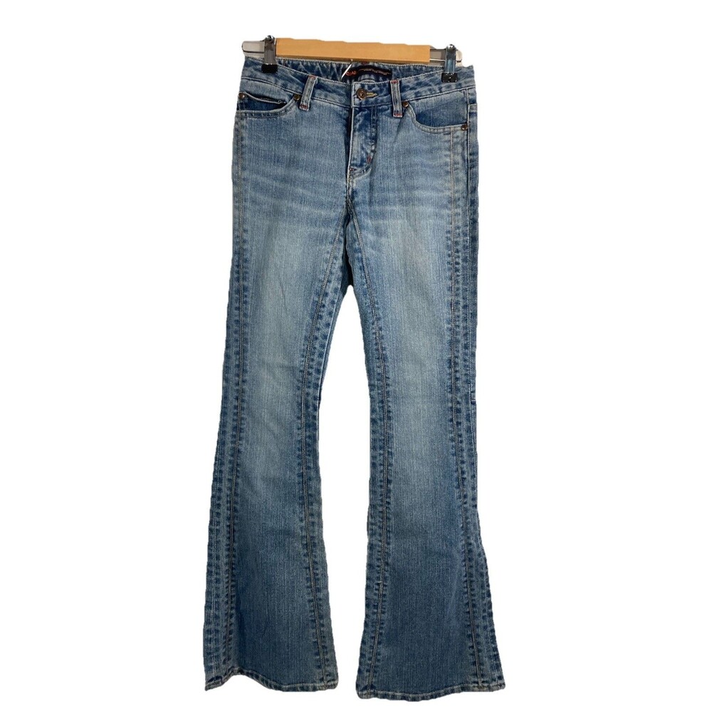 RARE Crab Flare Jeans Women Sz‎ 26 Blue Low Rise True Y2K Aesthetic Denim
